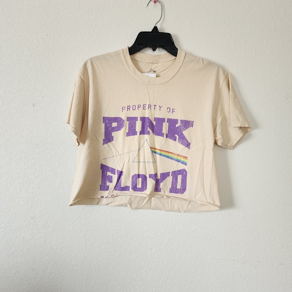 NWT - Forever 21 Beige Pink Floyd Cropped Short Sleeve Tee - Small/Medium